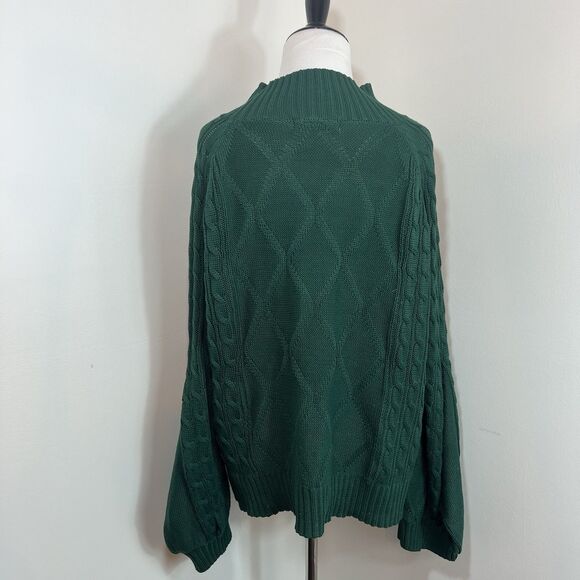 CHOLES Vestidos - Green - Cable Knit Sweater - Drop Sleeve - Mock Turtle Neck L - Picture 4 of 13
